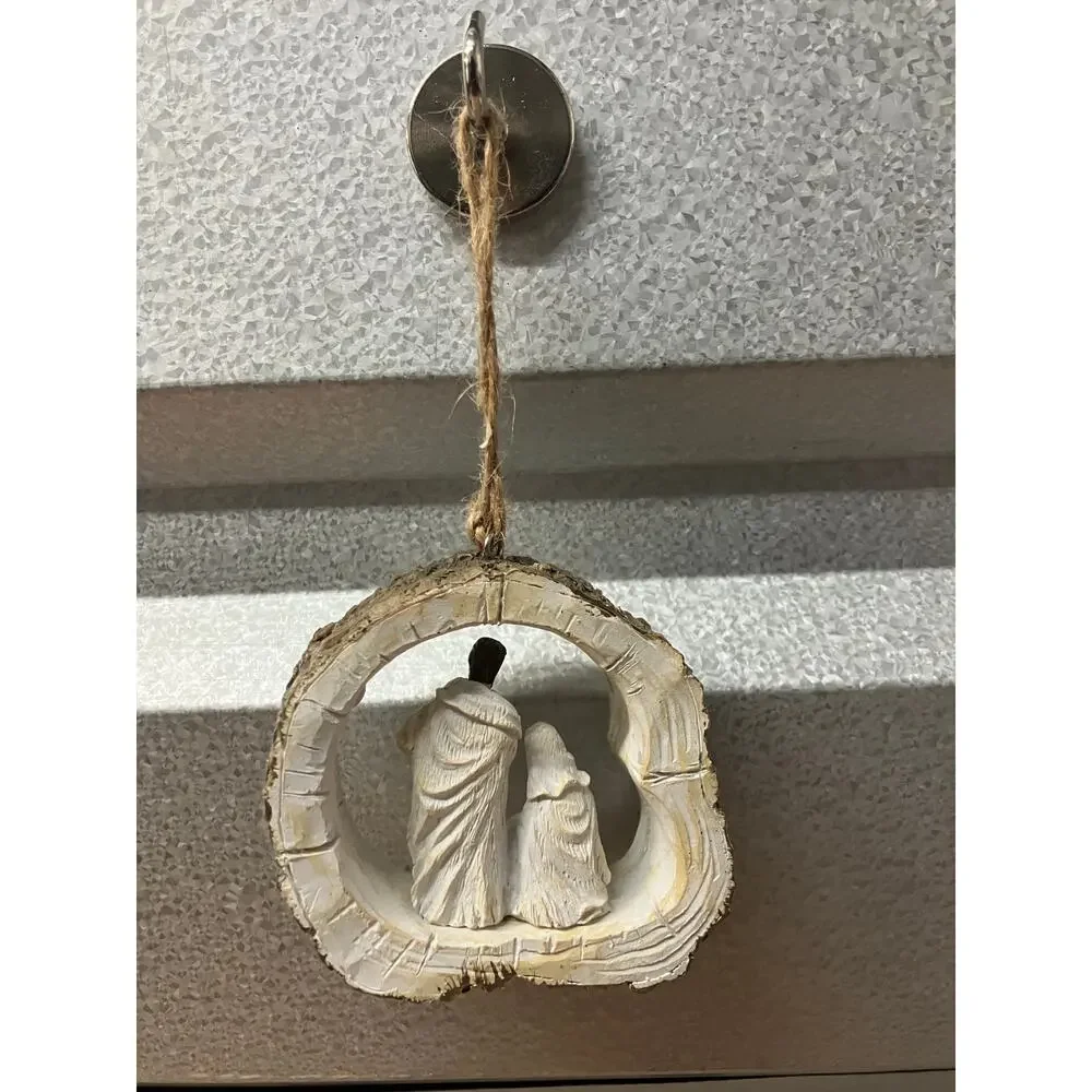 Nativity Christmas Ornament Holy Family 3”‎ Rustic Wood Slice Style